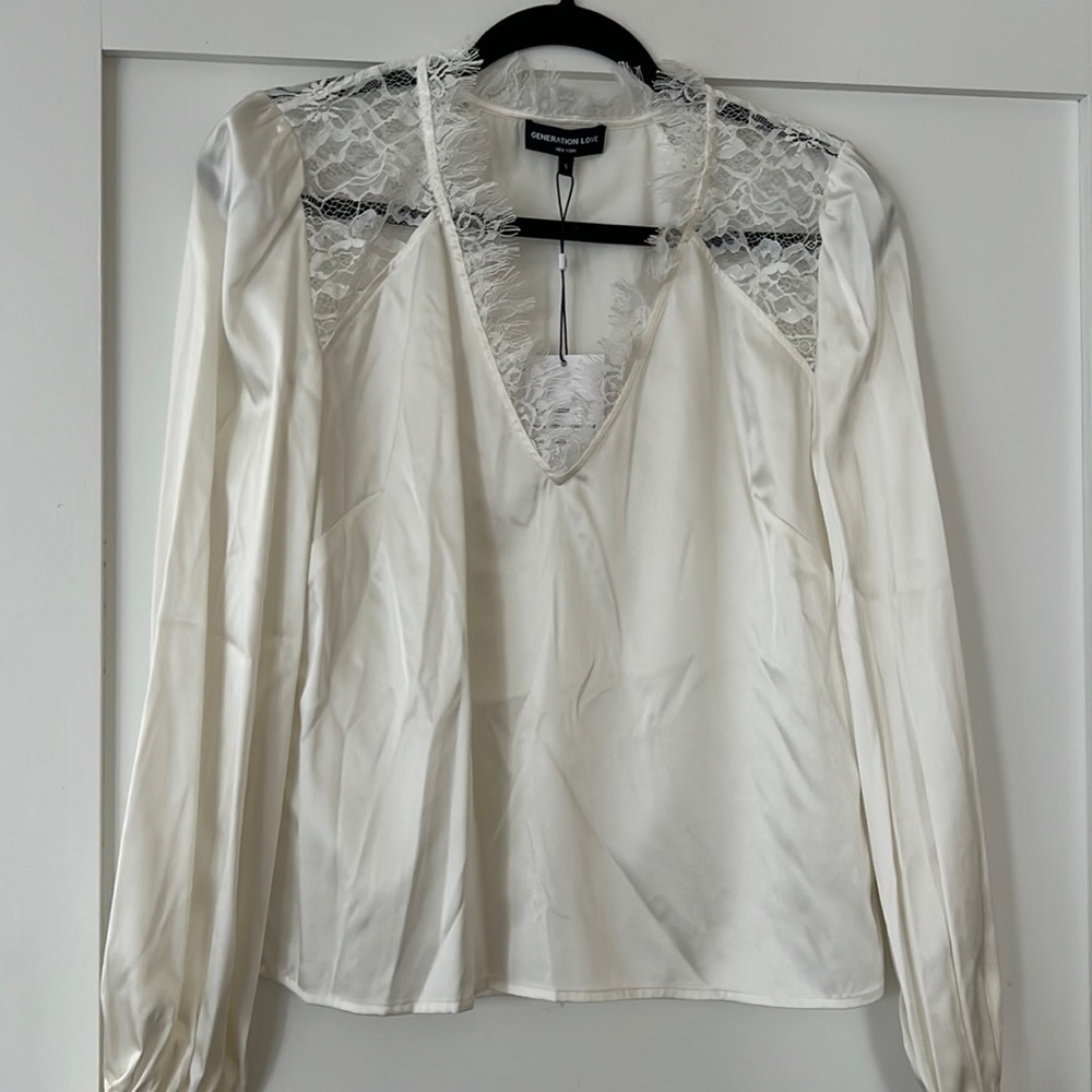 Generation Love White Lace and Satin Long Sleeve Blouse, Size S NEVER WORN NWT
